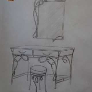 Кованое зеркало, столик и стул 26